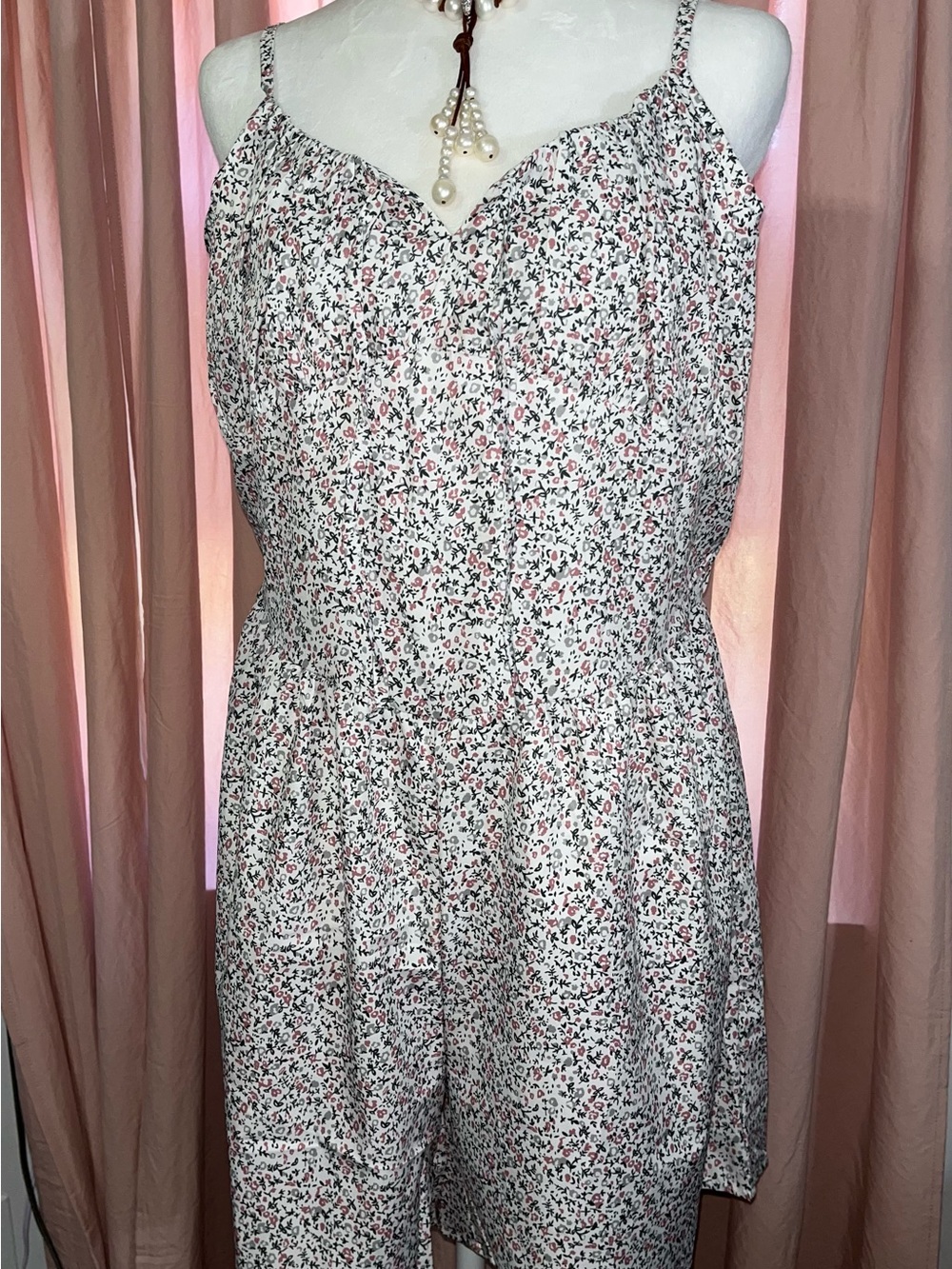 Floral Spaghetti Strap Romper in White with Pink & Green